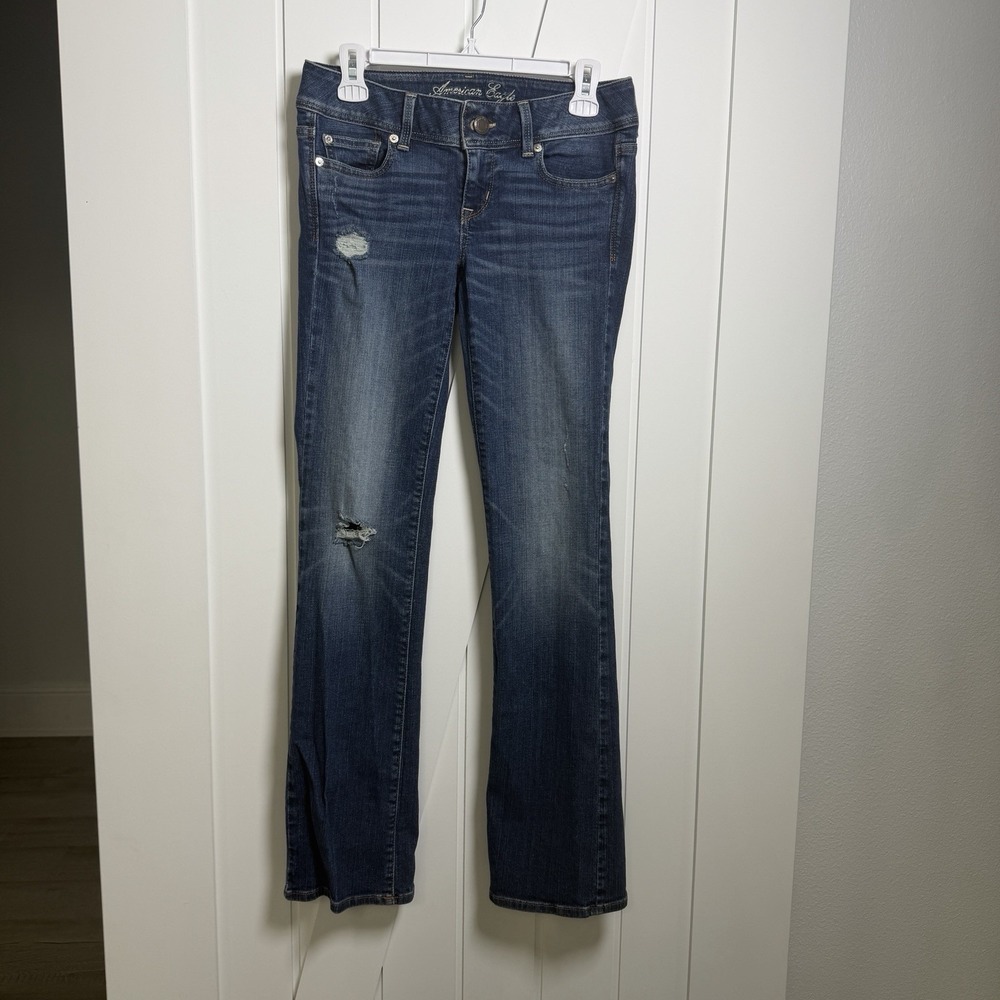 American Eagle Distressed Slim Boot Low Rise Women's Jeans Size 4 Stretch Indie